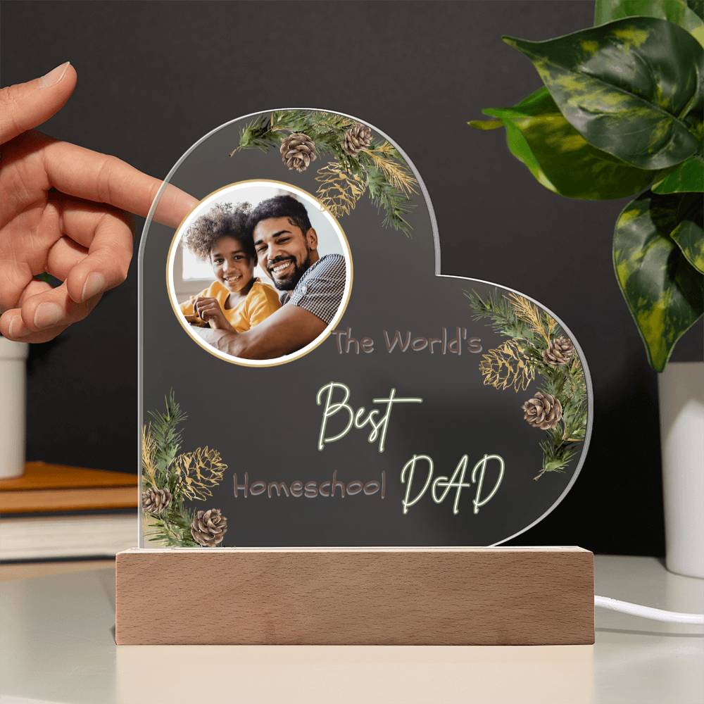 "The World's Best Homeschool Dad” Heart Acrylic Plaque Christmas Edition