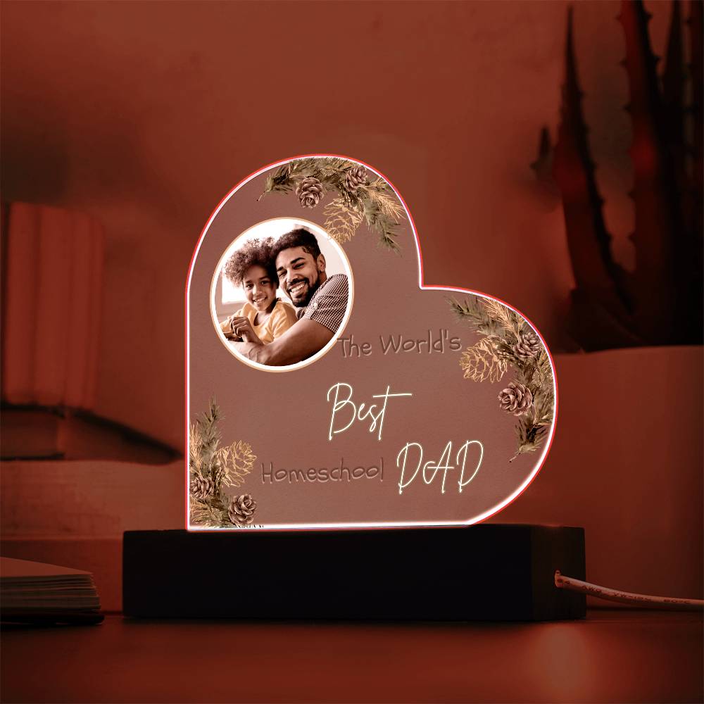 "The World's Best Homeschool Dad” Heart Acrylic Plaque Christmas Edition