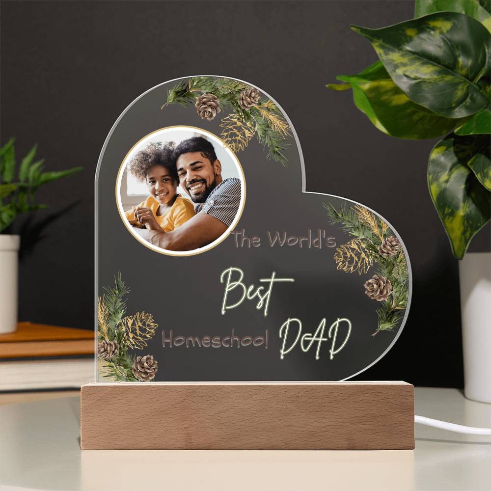 "The World's Best Homeschool Dad” Heart Acrylic Plaque Christmas Edition