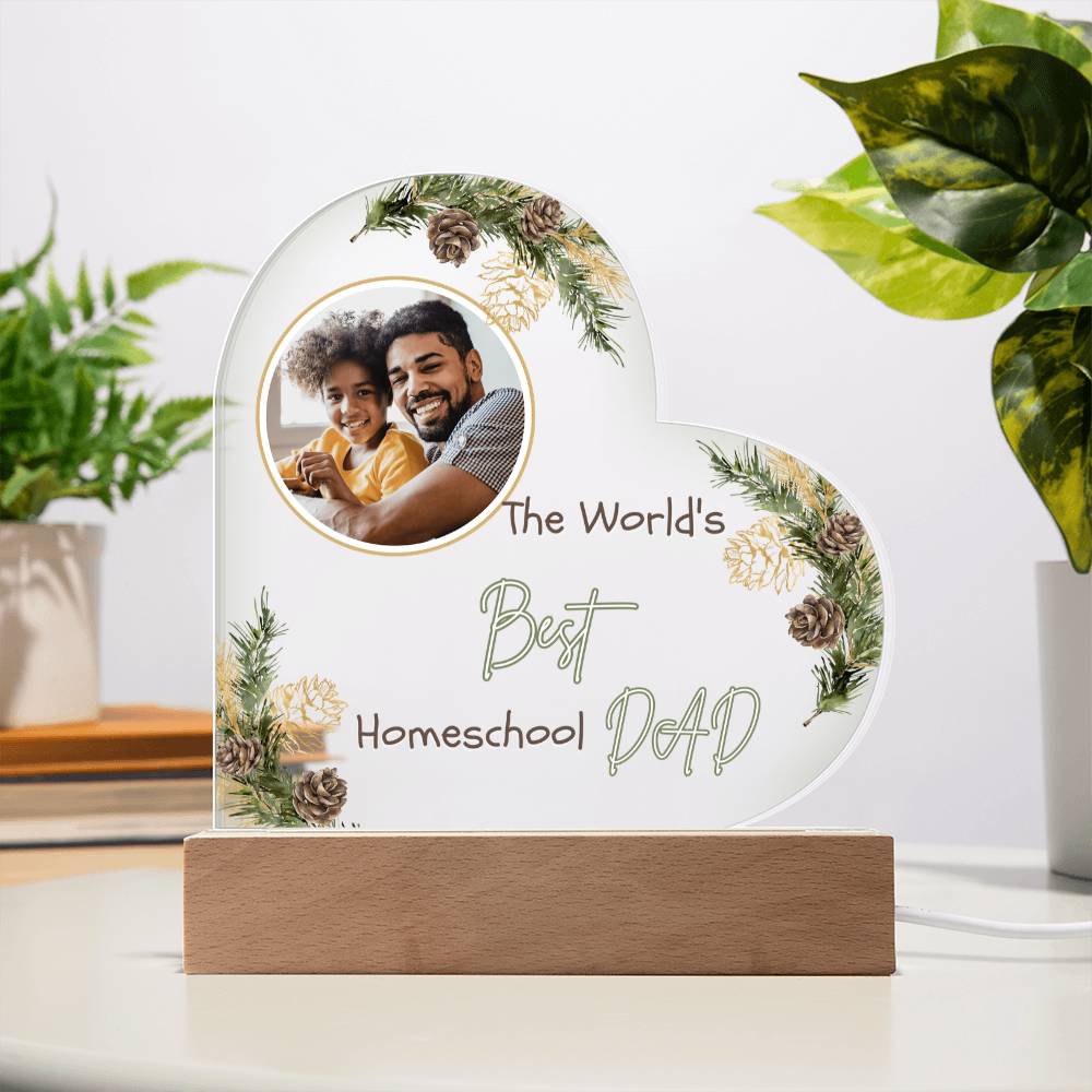 "The World's Best Homeschool Dad” Heart Acrylic Plaque Christmas Edition