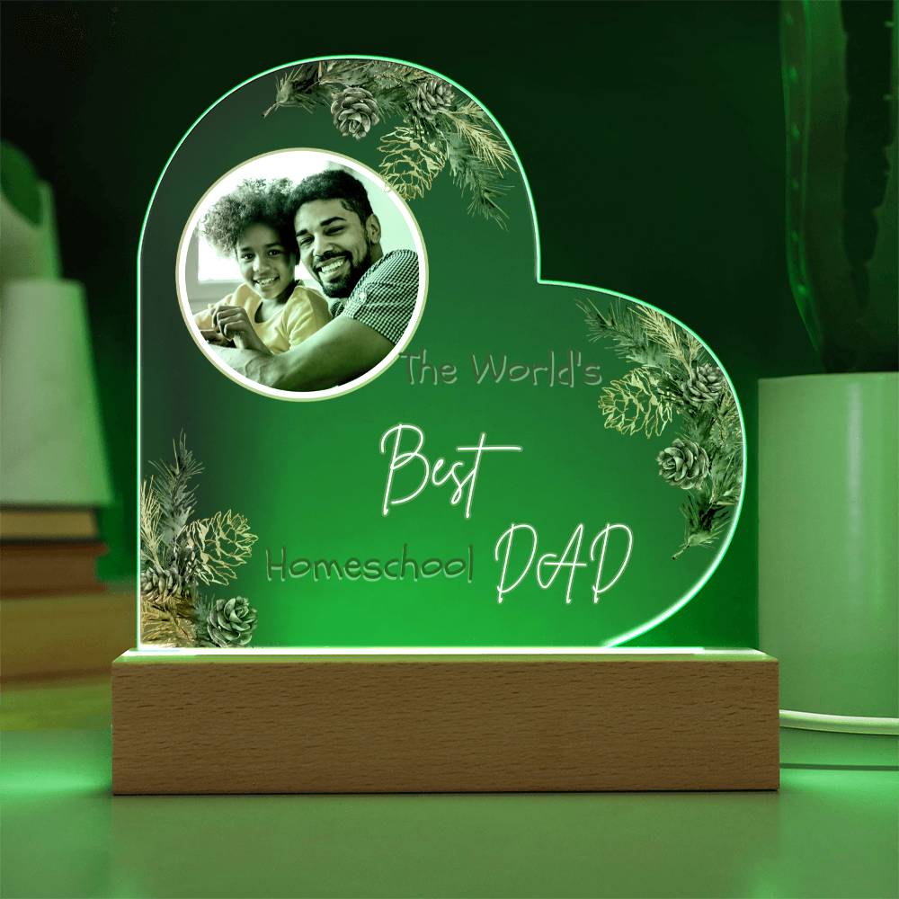 "The World's Best Homeschool Dad” Heart Acrylic Plaque Christmas Edition