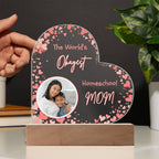 “The World’s Okayest Homeschool Mom” Acrylic Heart Plaque with Hearts