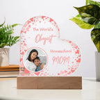 “The World’s Okayest Homeschool Mom” Acrylic Heart Plaque with Hearts