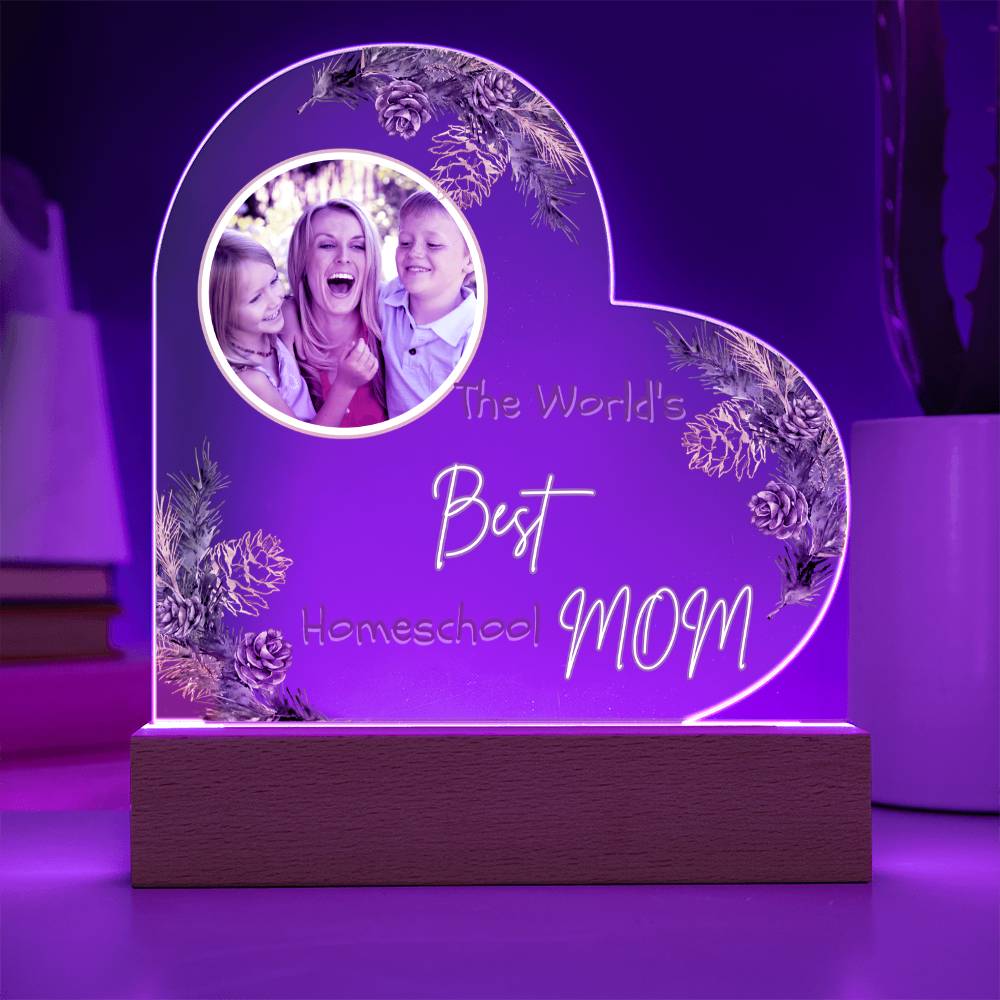 “The World’s Best Homeschool Mom” Acrylic Heart Plaque Christmas Edition