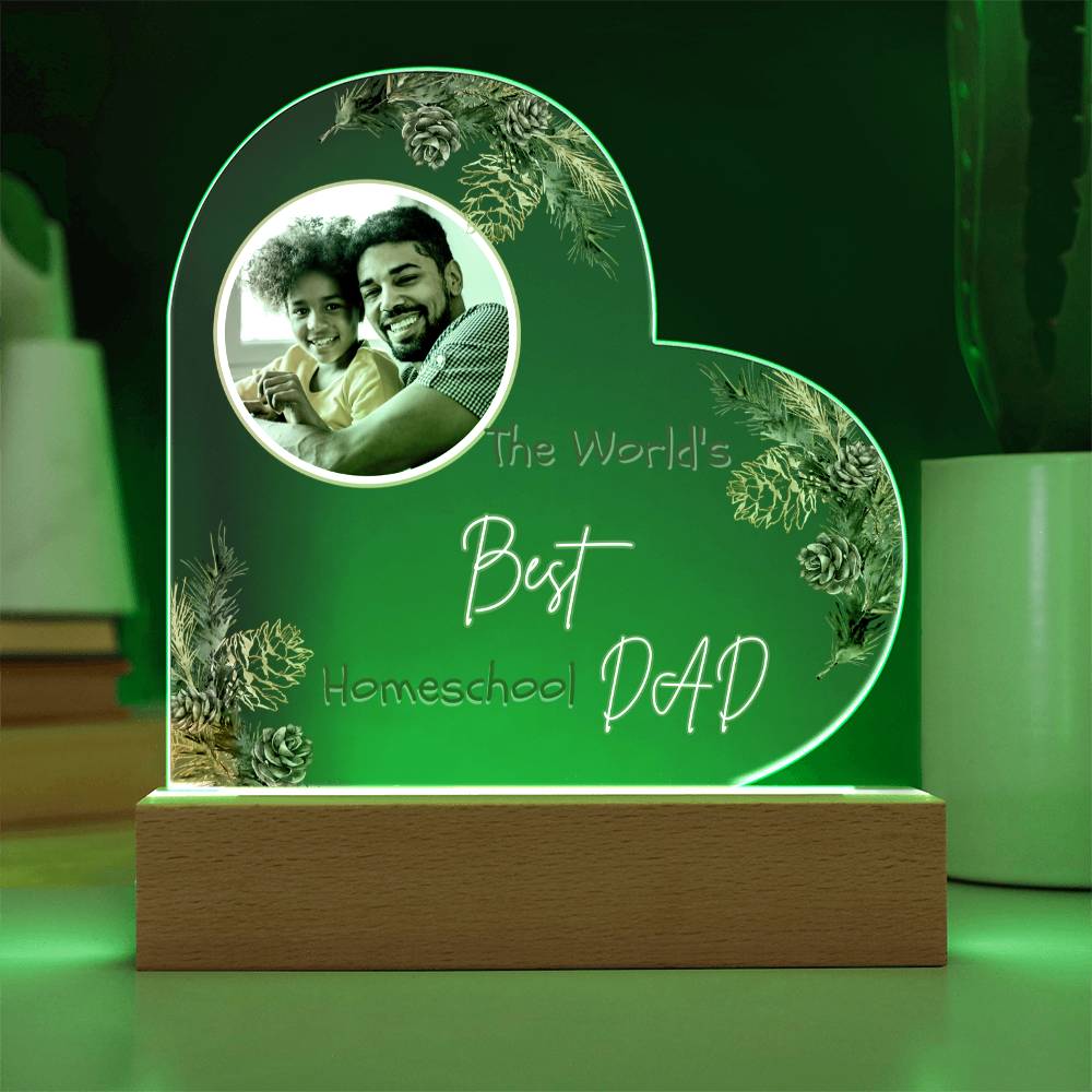 "The World's Best Homeschool Dad” Heart Acrylic Plaque Christmas Edition