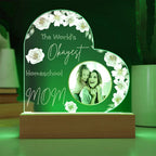 “The World’s Okayest Homeschool Mom” Acrylic Heart Plaque with Pink Flowers