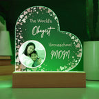 “The World’s Okayest Homeschool Mom” Acrylic Heart Plaque with Hearts