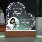 “The World’s Okayest Homeschool Mom” Acrylic Heart Plaque with Hearts
