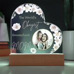 “The World’s Okayest Homeschool Mom” Acrylic Heart Plaque with Pink Flowers